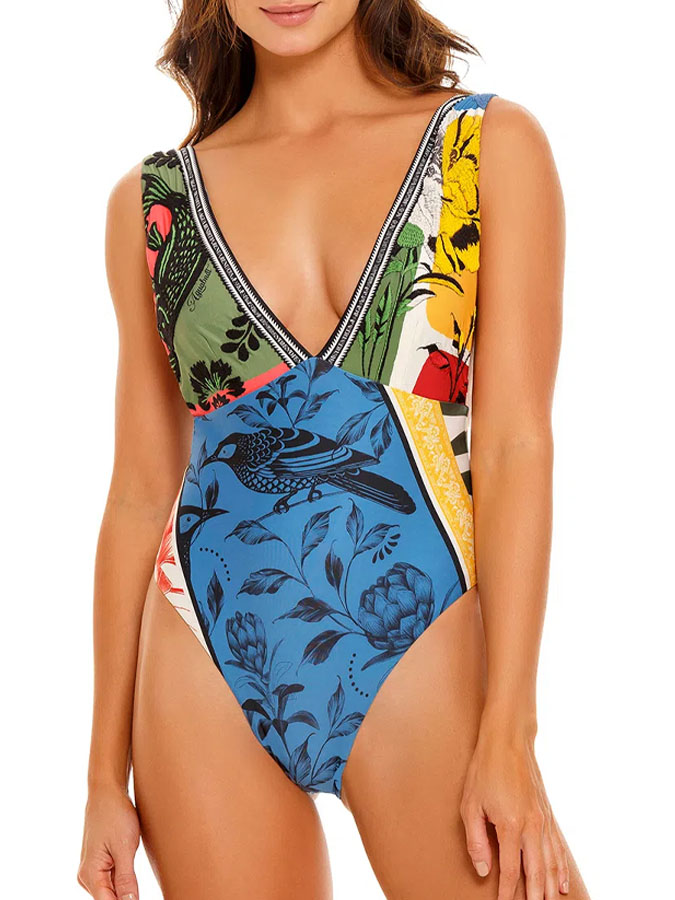 Trendy Paneled Print One-Piece Swimsuit