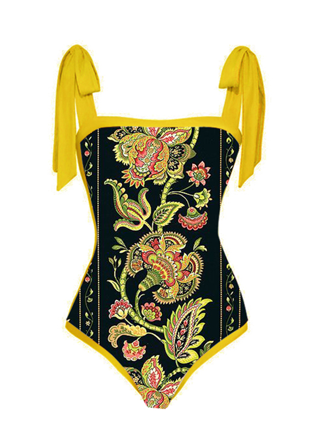 Vintage Print One Piece Swimsuit and Cover Up