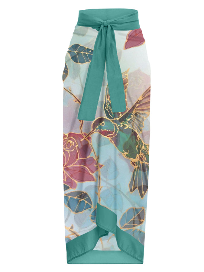 Vintage Bird Flower Print One-Piece Swimsuit