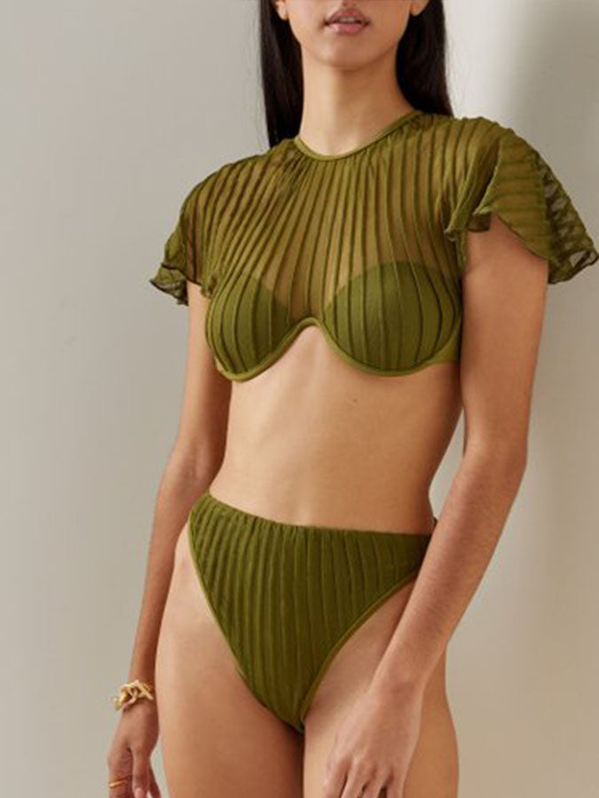 Solid Color Texture Fashion Bikini Swimsuit