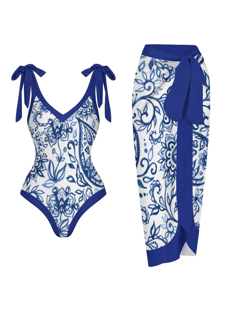 Casual Printed One-Piece Swimsuit And Cover Up 2305102392