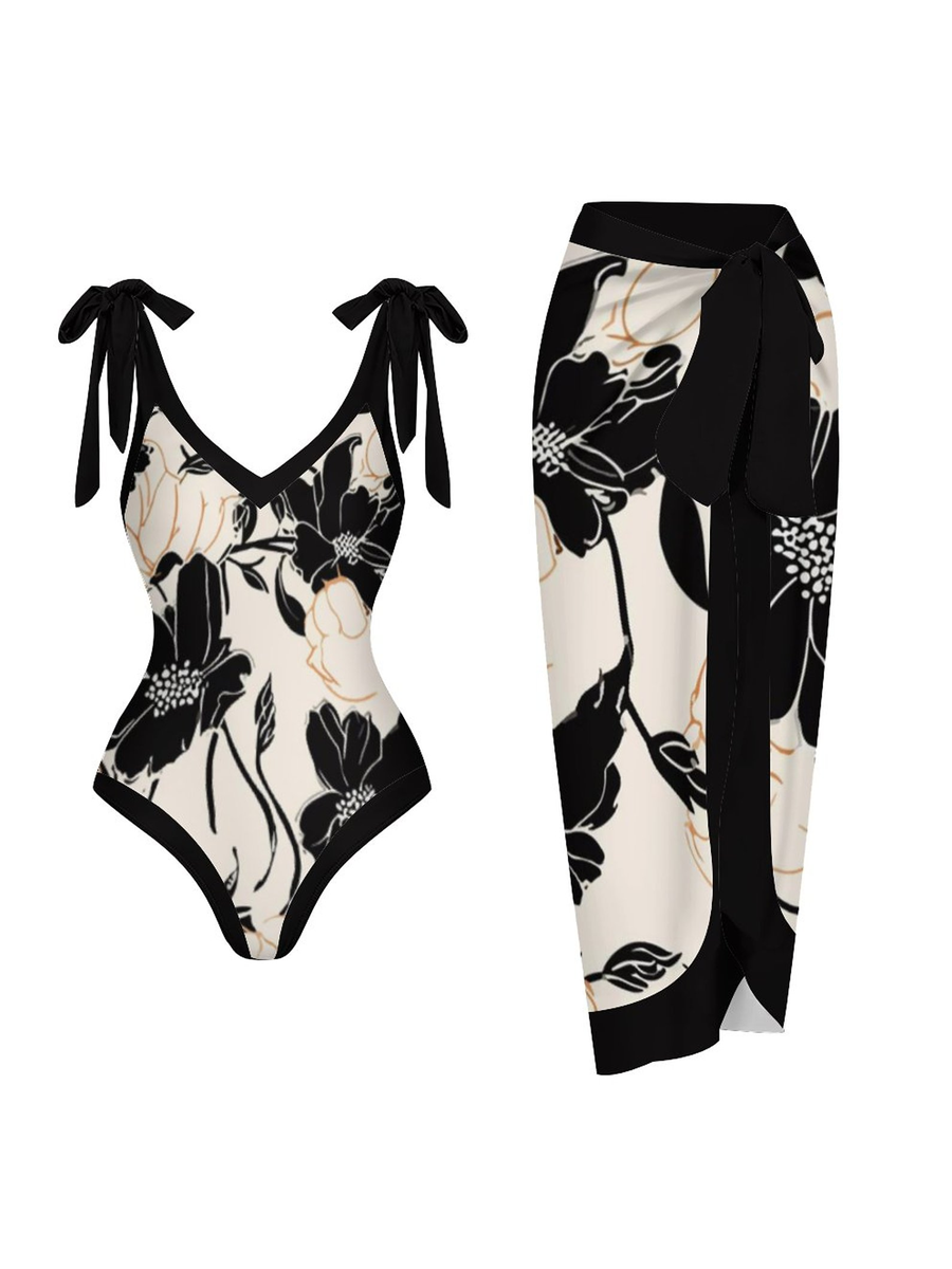 Casual Printed One Piece Swimsuit And Cover Up 2305104923