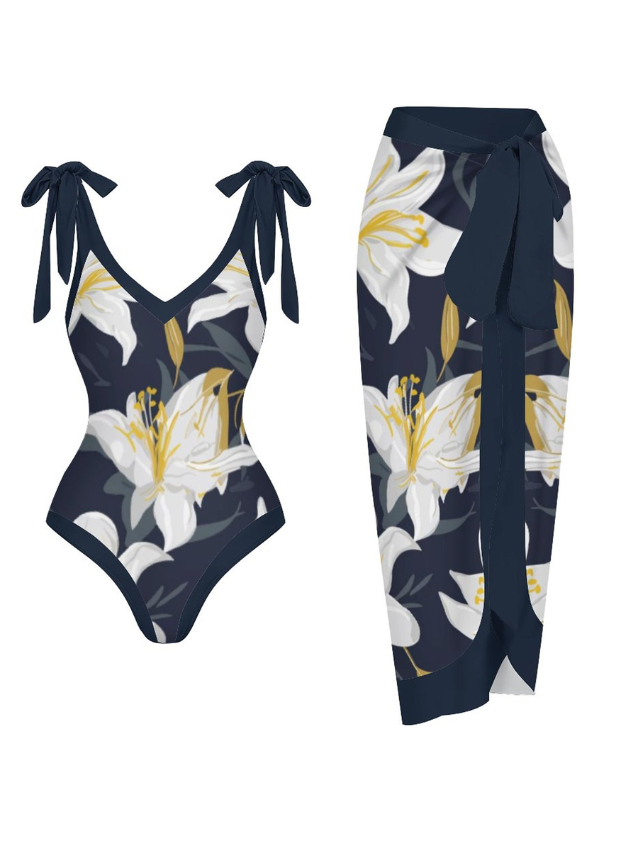 Casual Printed One Piece Swimsuit And Cover Up 2305105161