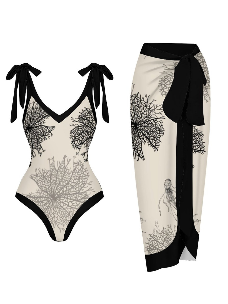 Casual Printed One Piece Swimsuit And Cover Up 2305105072