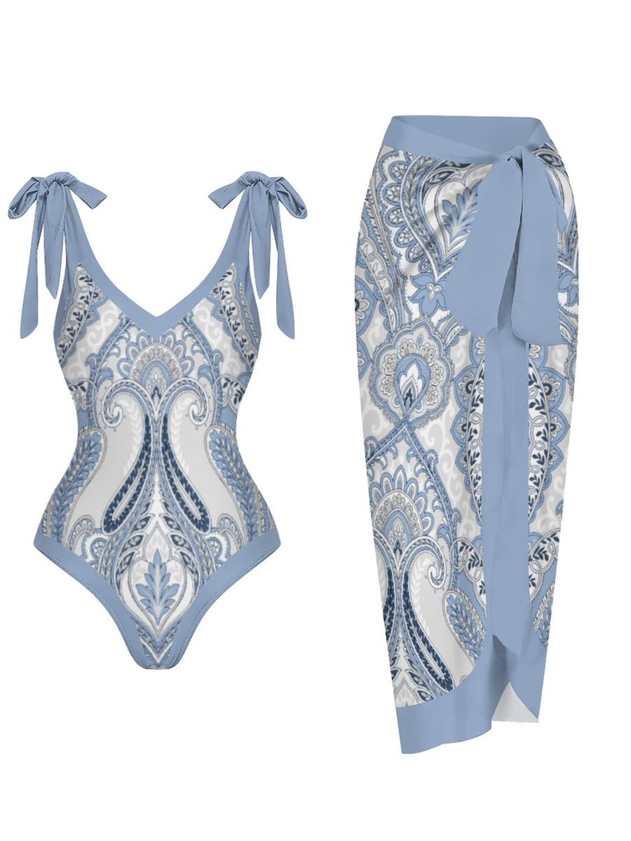 Casual Printed One-Piece Swimsuit And Cover Up 2305103387