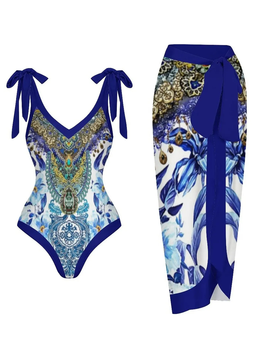 Casual Printed One Piece Swimsuit And Cover Up 2305104915