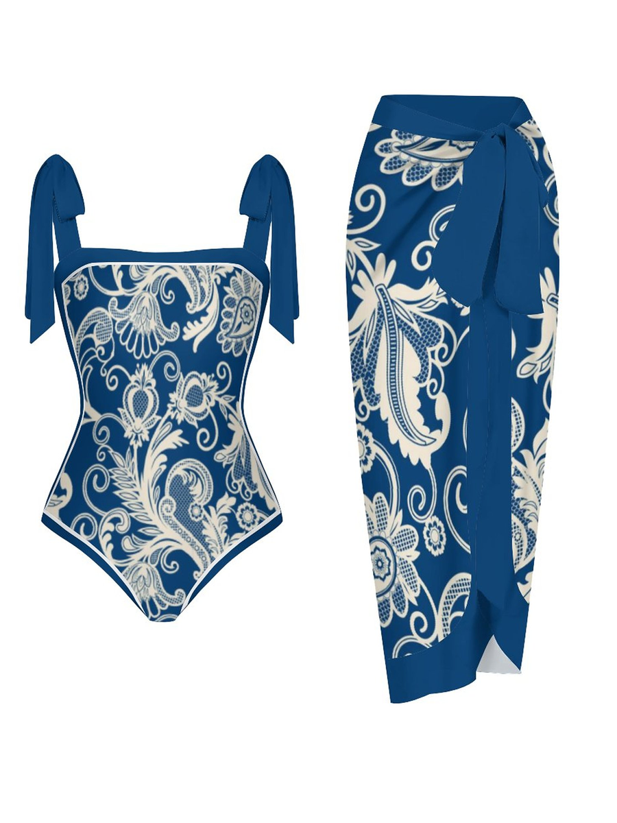 Fashion Printed One Piece Swimsuit And Cover Up 2305104538