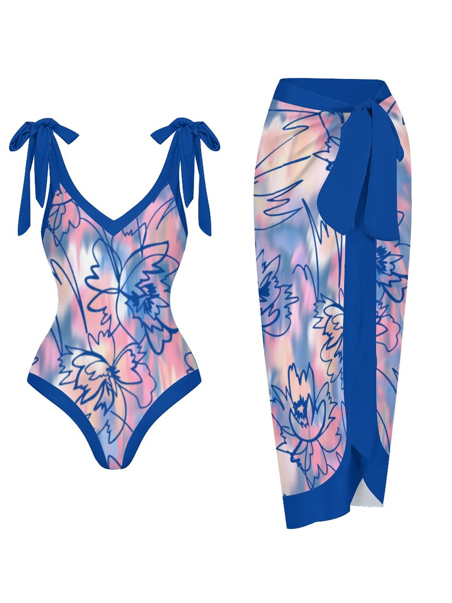 Casual Printed One Piece Swimsuit And Cover Up 2305106848