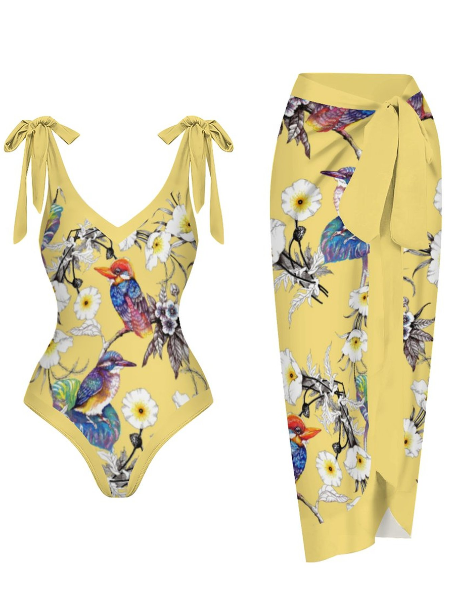 Casual Printed One-Piece Swimsuit And Cover Up 2305102752