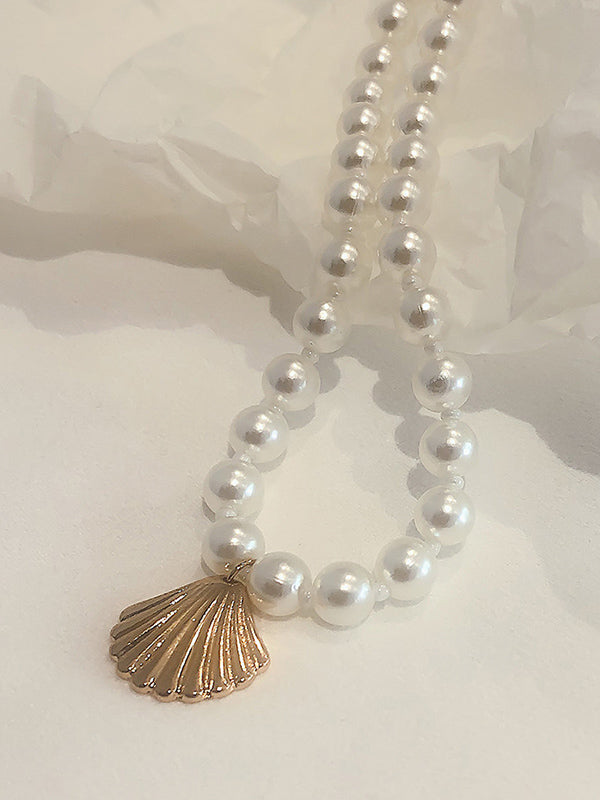 Simple Single-Layer Geometric Round Bead Scallop Necklace