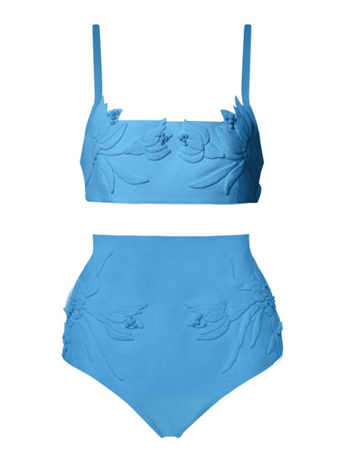 Solid Color Embossed Pattern Fashion Bikini Swimsuit