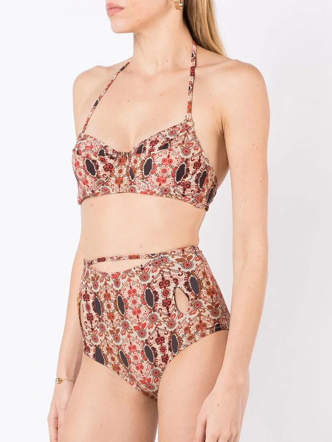 Retro Geometric Print Bikini And Cover Up