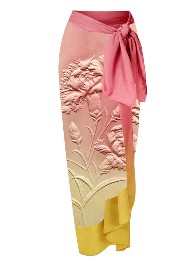 Fashion Vintage Floral Design Gradient Swimsuit and Cover Up