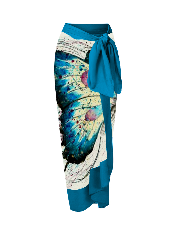 Watercolor Butterfly Print Ruffle One Piece And Cover Up
