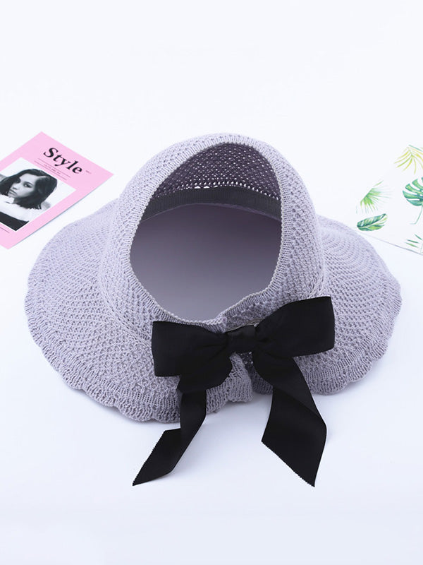Solid Color Sunscreen Lace-Up Straw Woven Breathable Foldable Hat
