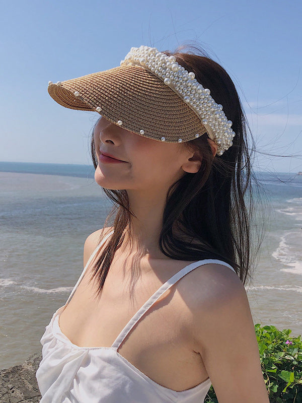 Beaded Decorated Sunscreen Straw Woven Breathable Cap