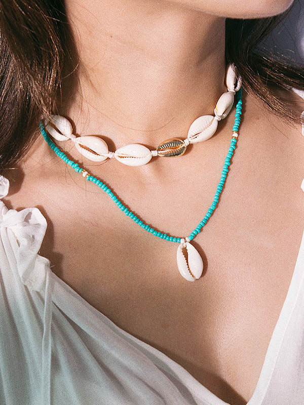 Personalized Ethnic Beaded Shell Double Layer Set Necklace