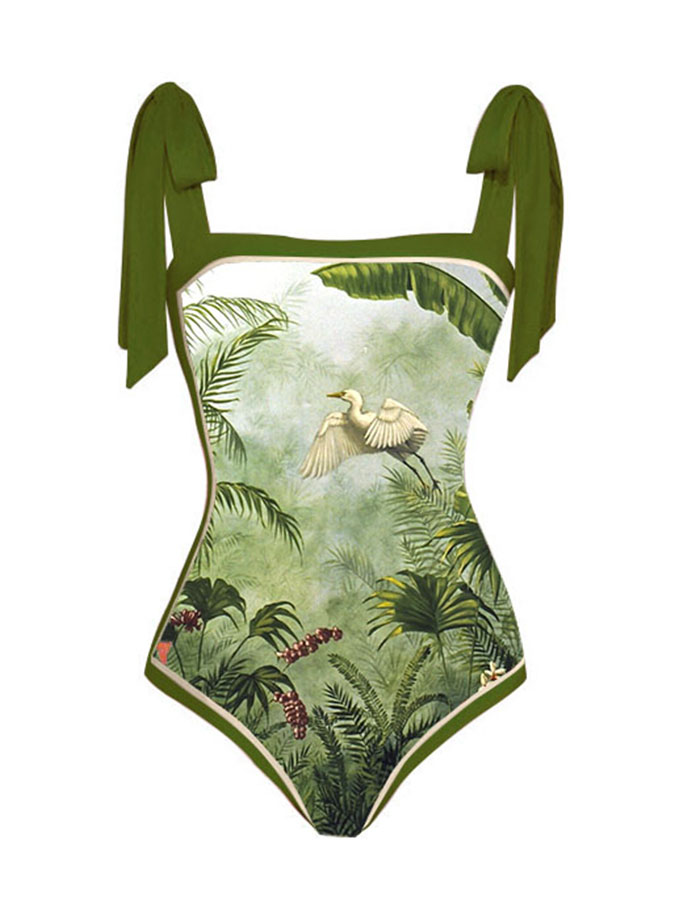 Botanical Print One Piece Swimsuits and Cover Up