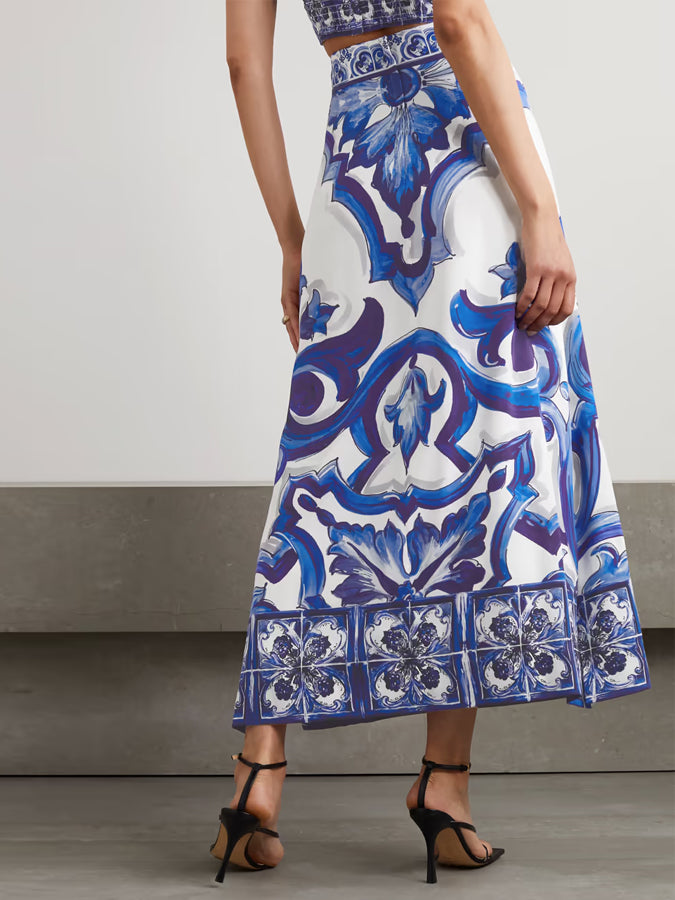 Blue Print Fashion T-Shirt and Skirt