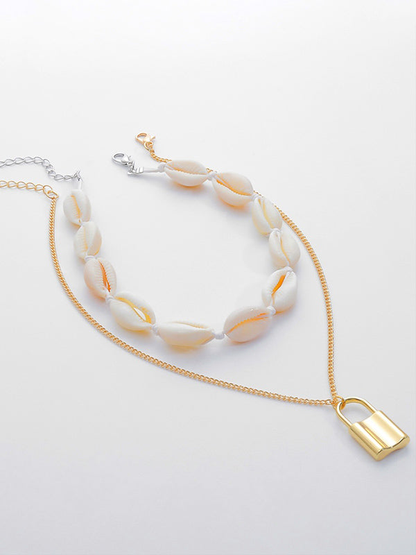 Fashion Mix And Match Shell Lock Double-Layer Necklace