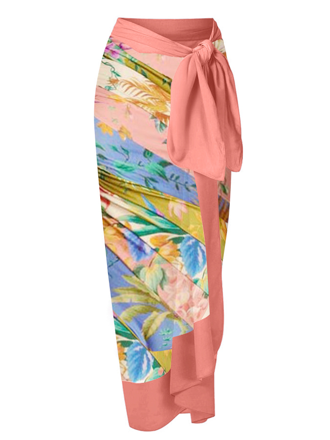 Deep V Vintage Print One Piece Swimsuit Set
