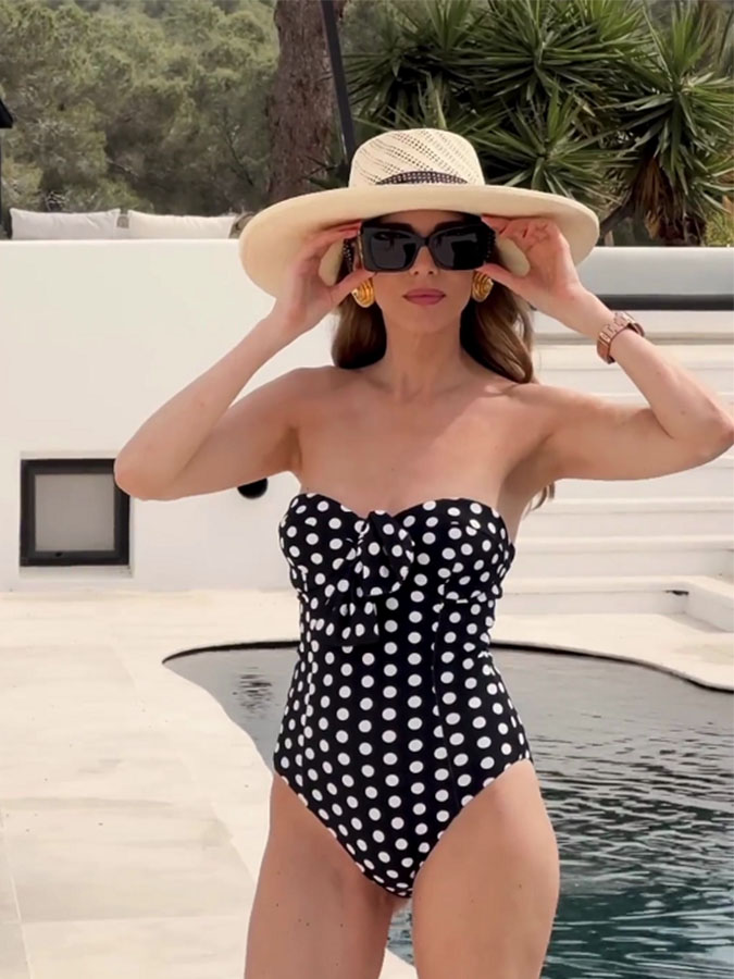 Polka-dot print one piece swimsuits and kimonos