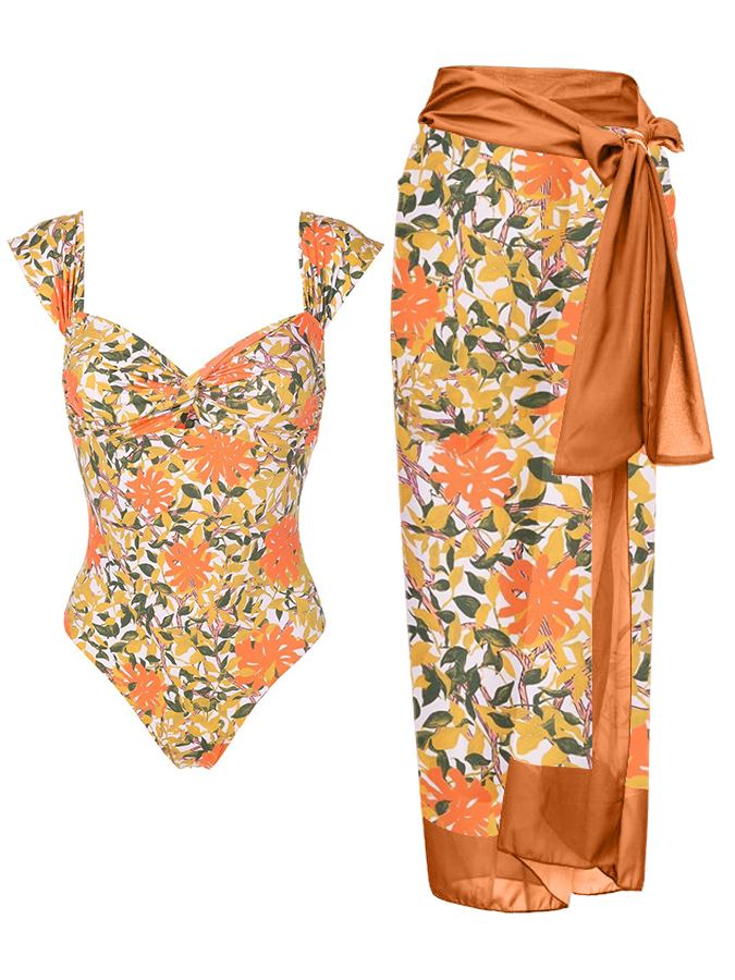 Trendy Orange Print One-Piece Swimsuit