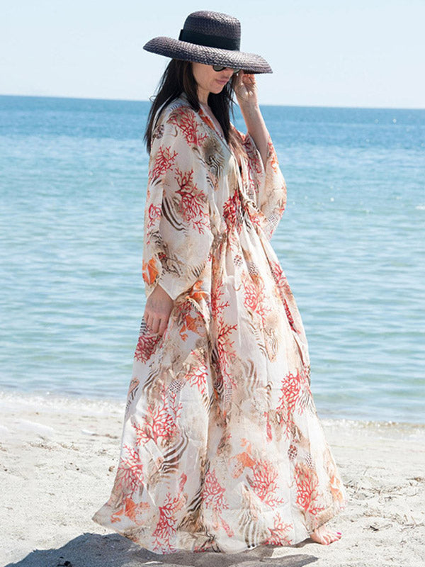 Chiffon Printed Loose Thin Cardigan Vacation Cover-Up Swimwear