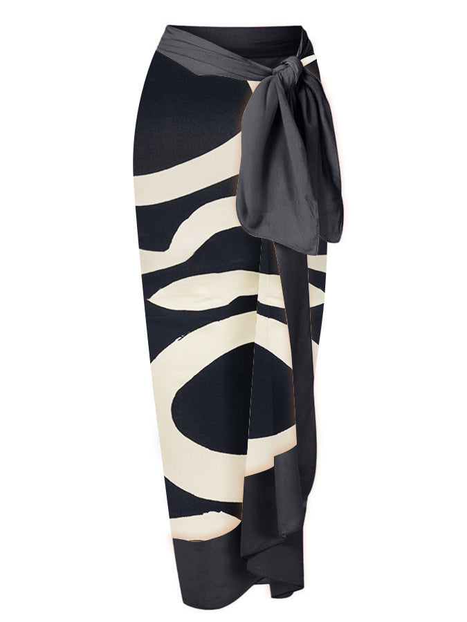 One Shoulder Print Split Swimsuit