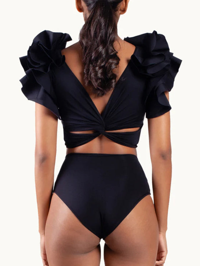 V Neck Ruffled Bikini and Cover Up
