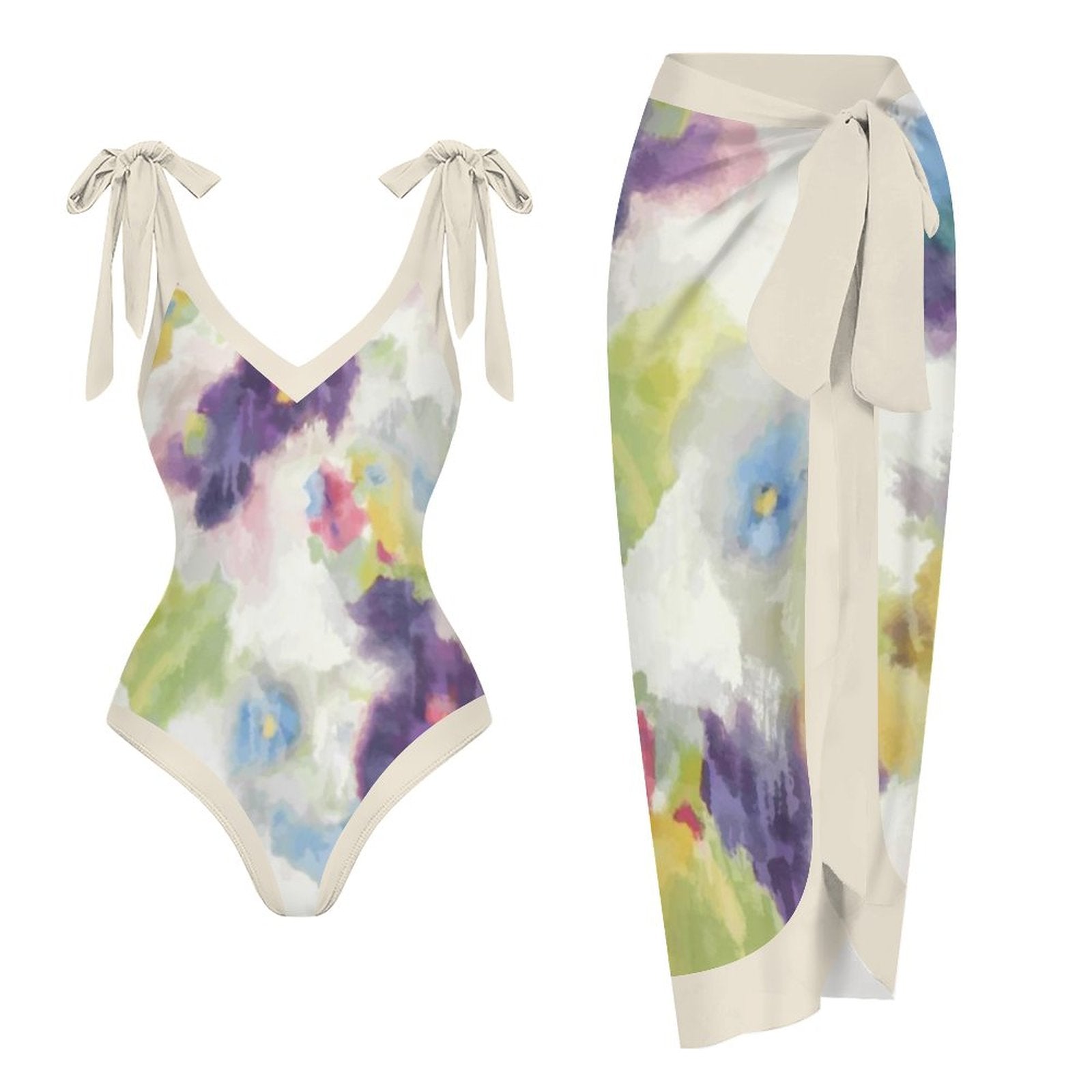 Casual Printed One Piece Swimsuit And Cover Up 2305105886