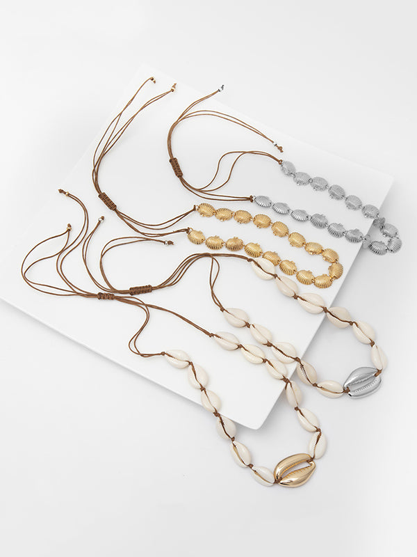 Digital Micro-Inlaid Simple Metal Scallop Shell Multilayer Necklace