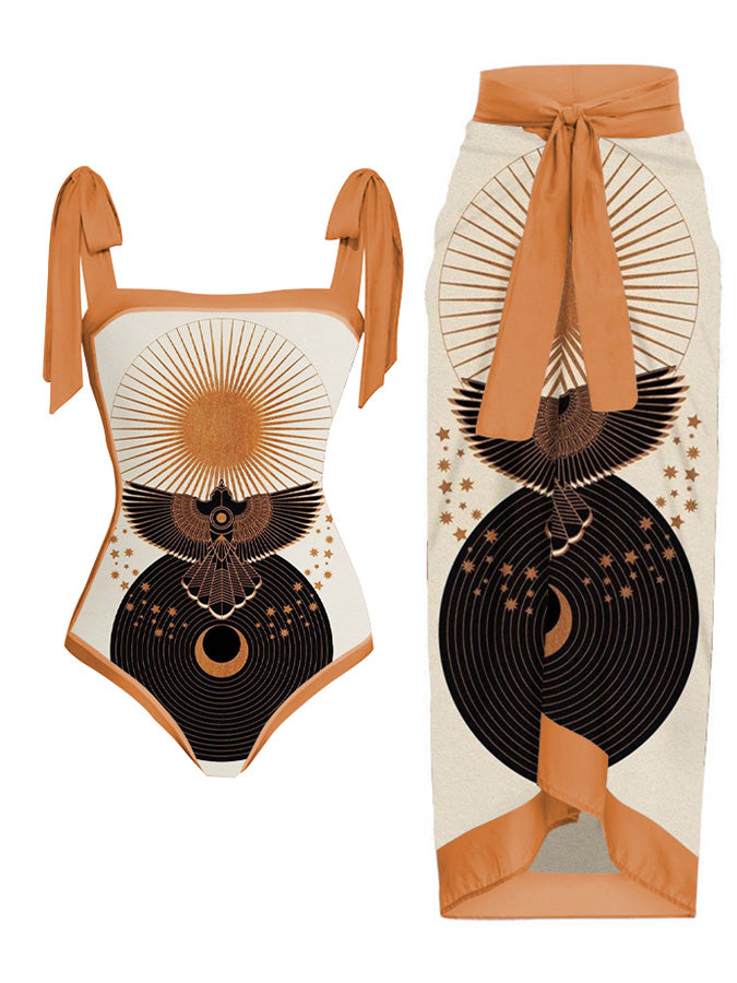 Fashion Print Tie One Piece Swimsuit