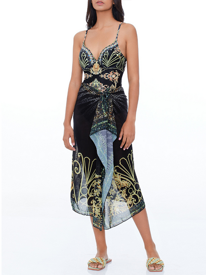 Ruffle Printed One Piece Swimsuit and Cover Up