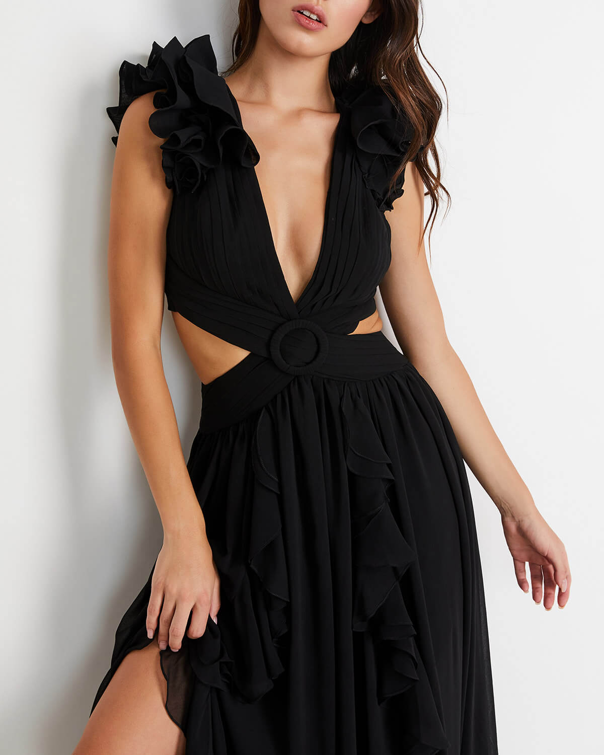 Deep V Red Cutout One Piece Swimsuit and Skirt