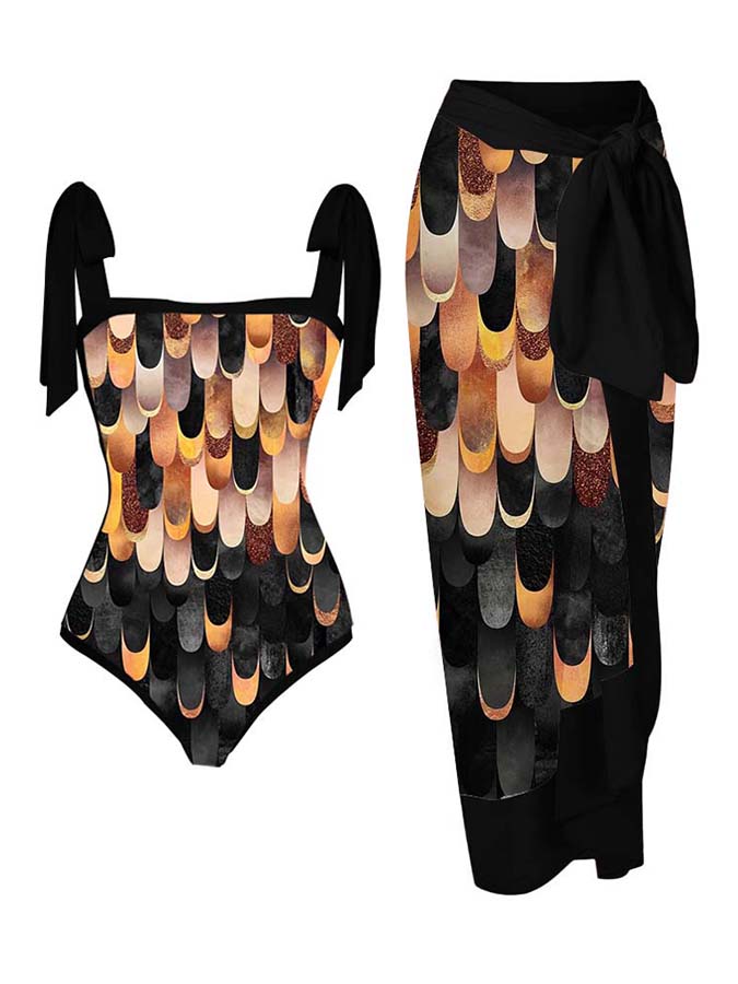 Geometric Print One Piece Swimsuits and Cover Up
