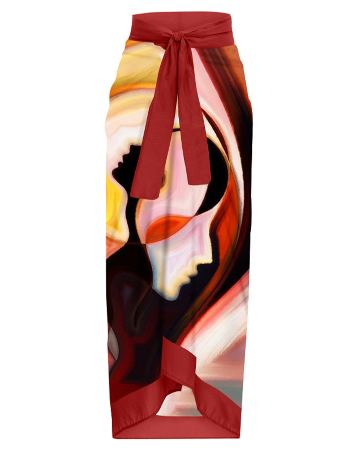 Fashion Vintage Abstract Print One Piece Swimsuit Set