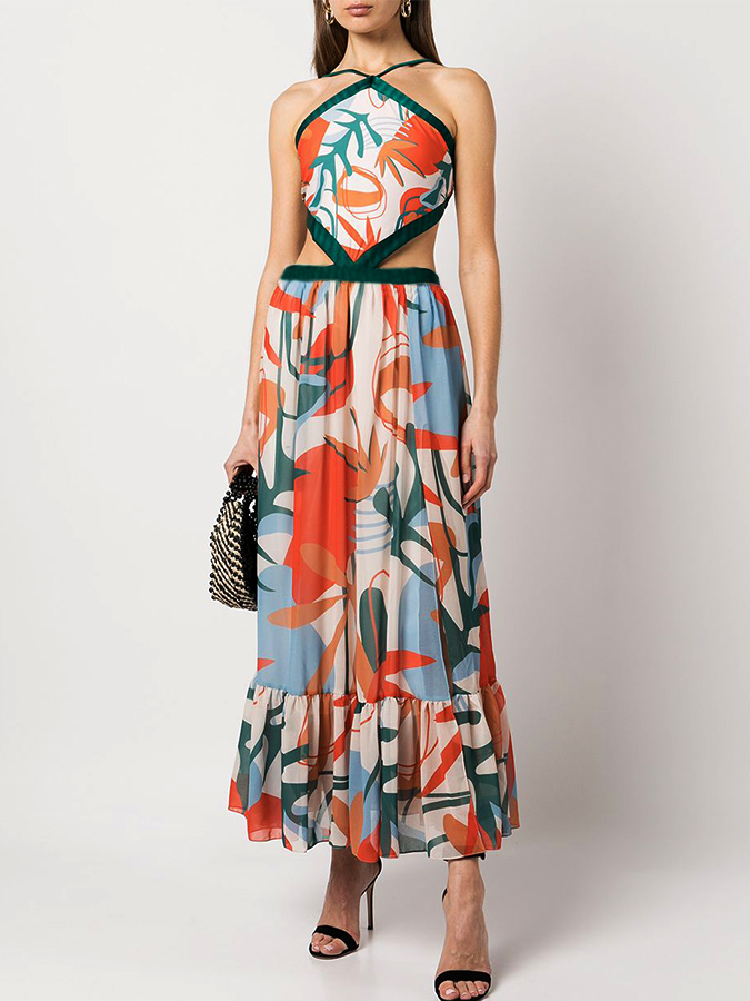 Floral Print One Piece Swimsuit and Skirt