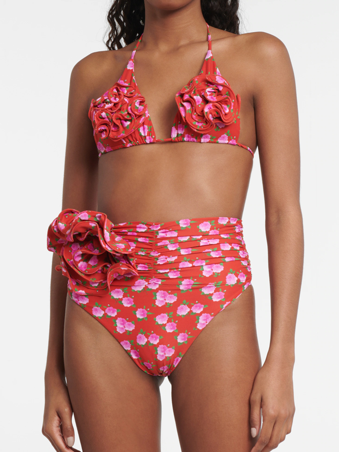 Floral Print Rose Decoration Bikini And Rose Print Cover up