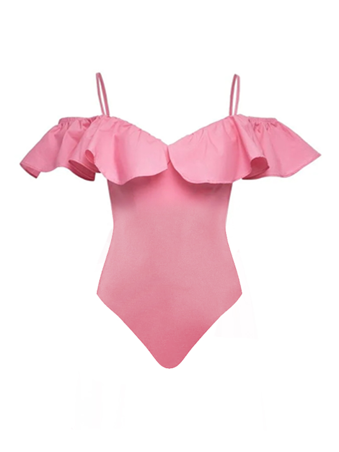 Plain Ruffle One Piece Swimsuit And Skirt
