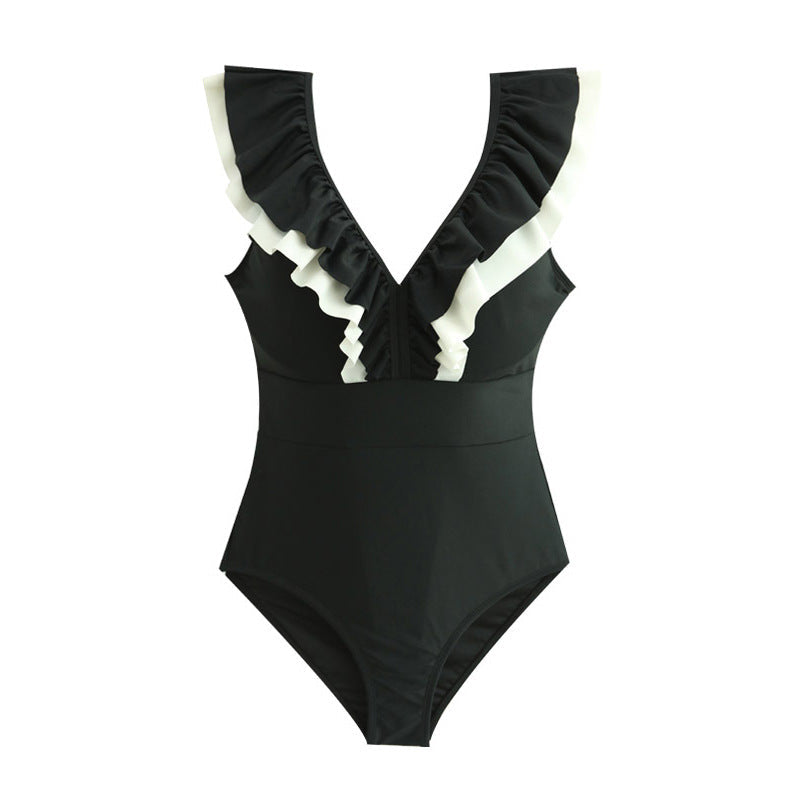 Ruffle V-Neck Sexy One Piece Swimsuit
