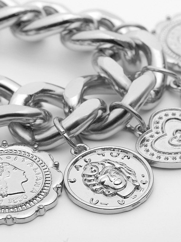 Retro Embossed Pendant Chain Geometric Punk Bracelet