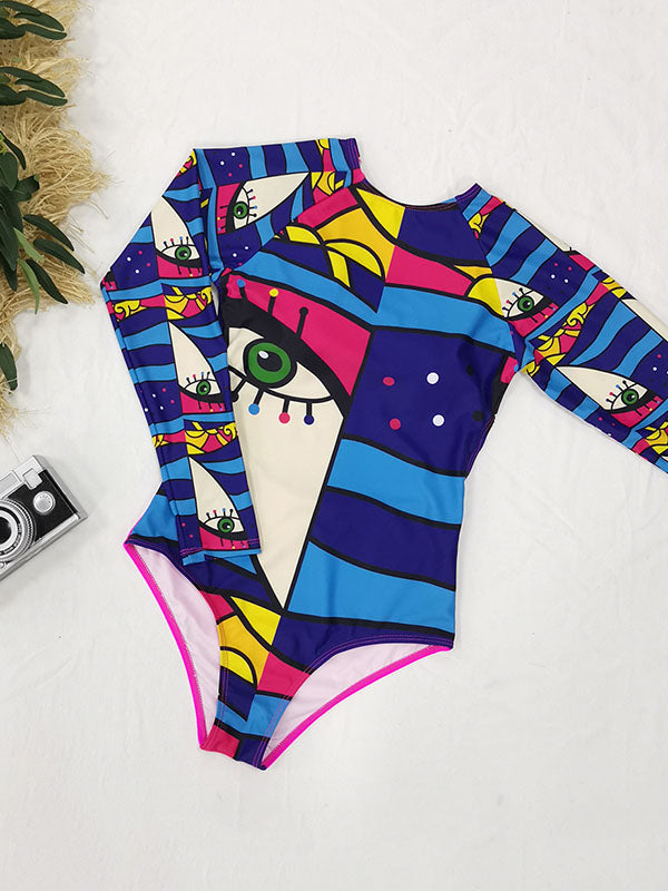 Abstract Print Long Sleeve Backless Wetsuit