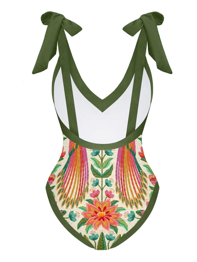 Vintage V-Neck Animal Print One-Piece Swimsuit 