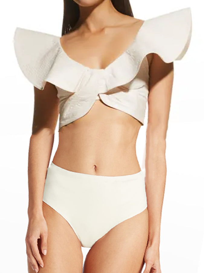 Solid Ruffled Split Swimsuit and Beach Skirt