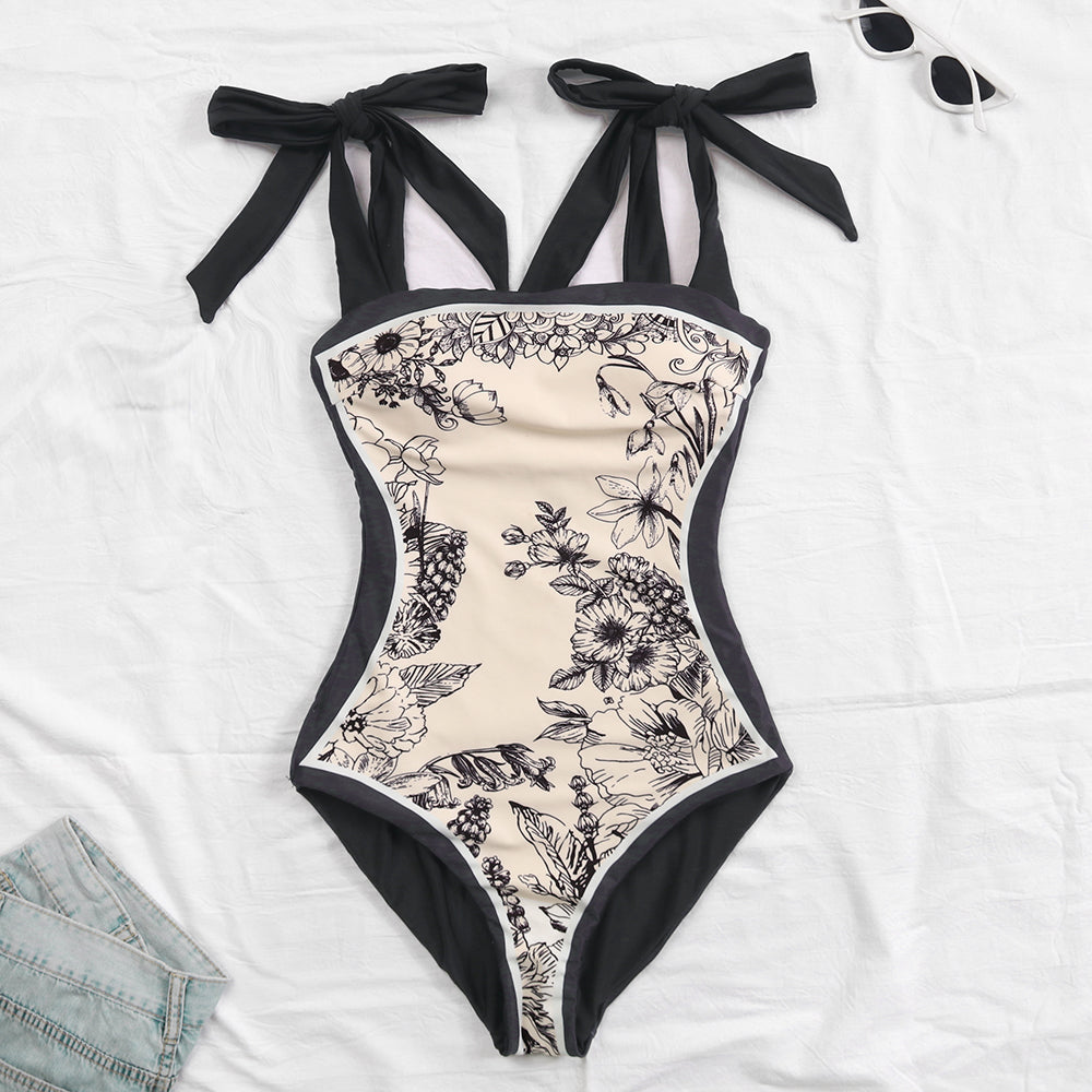 Reversible Bowknot Tie-shoulder One Piece Swimsuit