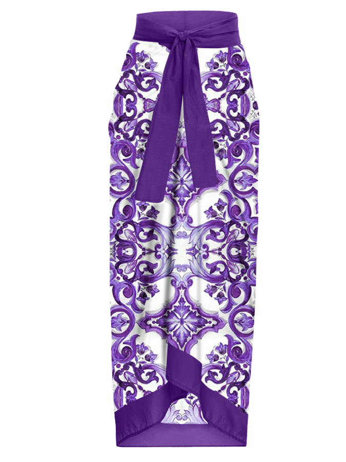 Fashion Vintage V-Neck Print One-Piece Swimsuit Set