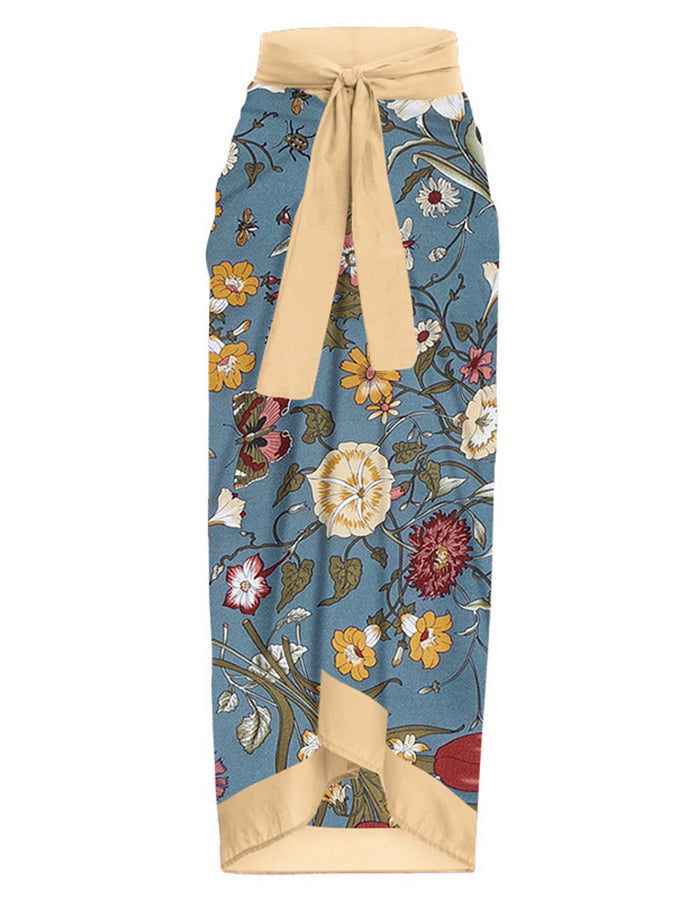 Vintage Colorblock Floral Print One-Piece Swimsuit Set