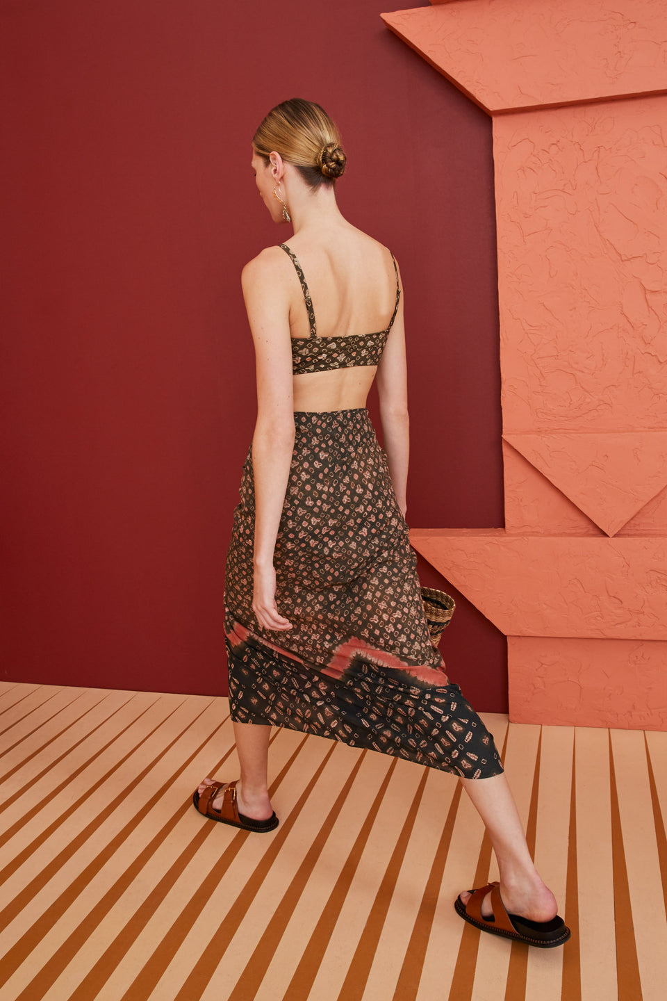 Chiffon Print Bikini Set and Long Sleeve Dress