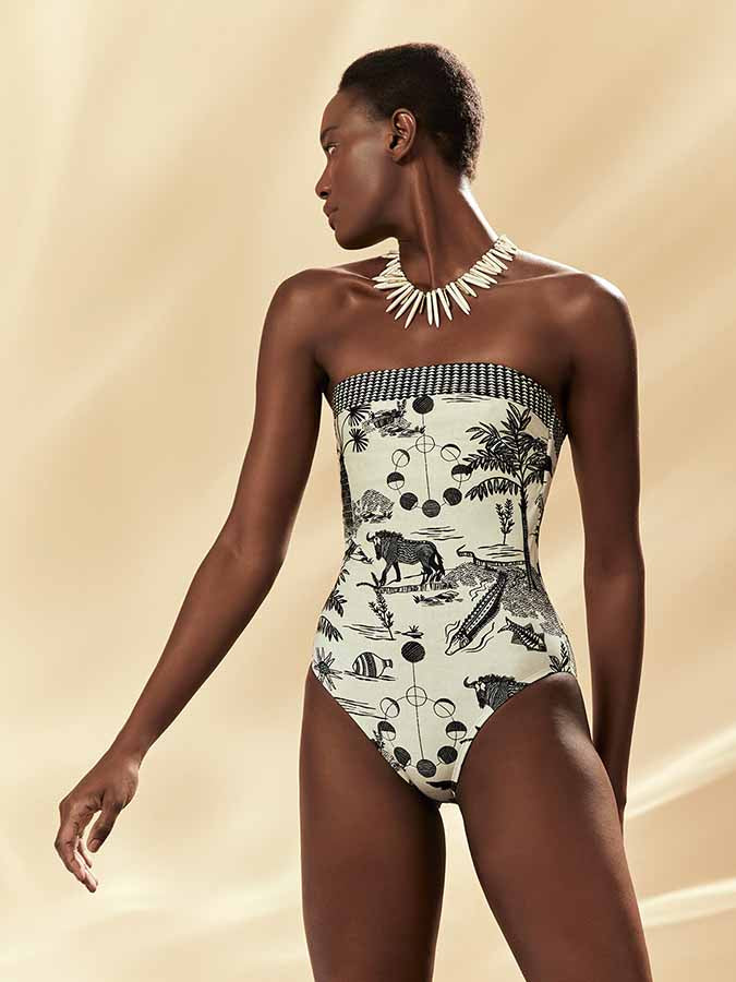 Printed Tube Top Sexy One-Piece Swimsuit